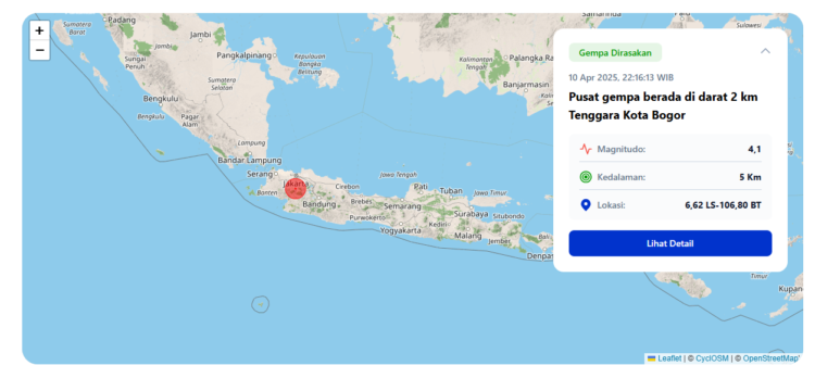 Titik Lokasi Gempa Bumi di Kota Bogor - Tangkapan Layar/Situs Resmi BMKG