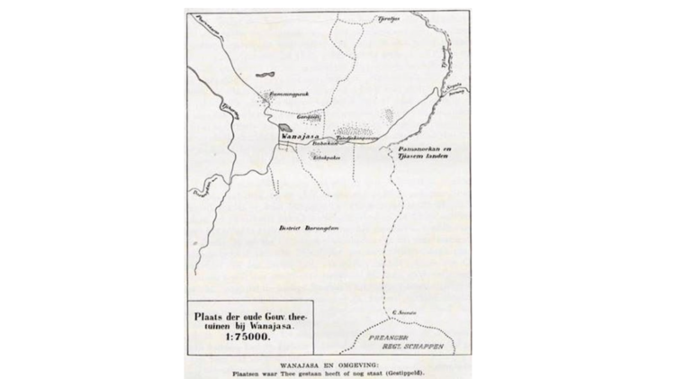 Gambar Peta Wanayasa dan sekitarnya. Lokasi kebun teh lama pemerintah di Wanayasa, tempat dimana pernah berdiri atau masih berdiri (ditandai dengan tanda titik-titik) - DISARPUS Kab. Purwakarta/AHMAD SAID WIDODO